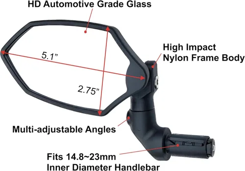 Miniatura 2 de Hafny Nuevo espejo de bicicleta con extremo de barra, lente de vidrio HD, ajustable y giratorio, espejo retrovisor seguro para bicicleta, resistente