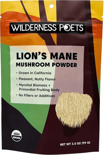 Miniatura 12 de Wilderness Poets, Polvo orgánico de hongos melena de leones, cultivado en California, tamaño a granel (16 onzas - 1 libra)