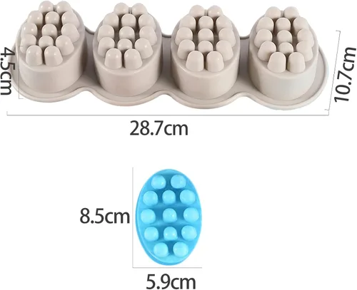 Miniatura 3 de Molde de silicona para jabón, molde ovalado de 4 cavidades, molde de jabón para masaje, galletas, chocolate, pastel, bandeja para manualidades Gris