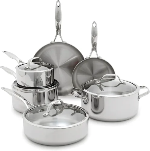 GreenPan Valencia Pro - Juego de utensilios de cocina de 10 piezas de acero inoxidable de tres capas, ollas y sartenes listas para inducción,