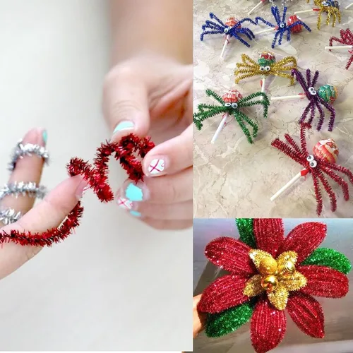 Miniatura 8 de Limpiadores de tubería brillantes - 200 piezas Rojo y Verde Limpiadores de tubería de Navidad 0.23"X12" Chenillas brillantes con tallos metálicos