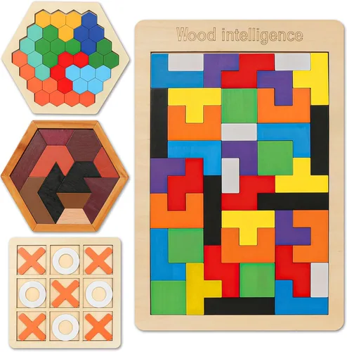 Miniatura 8 de Rompecabezas de bloques de madera para niños y adultos, rompecabezas de hexágono, juegos de rompecabezas de madera, juguete de forma