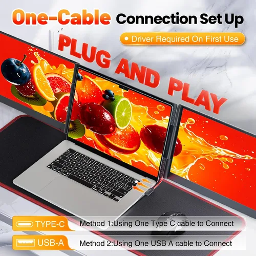 Miniatura 2 de Extensor de pantalla para laptop, monitor triple de 15.6 pulgadas, FHD 1080P USB-C, un cable, Plug n Play, monitor portátil para portátiles de 13 a