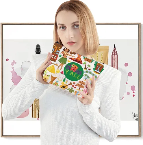 Miniatura 4 de LEVLO Aloha Hawaii - Bolsa de maquillaje para cosméticos, regalo de viaje, bolsa con cremallera para guitarra de playa, regalo de fiesta hawaiana