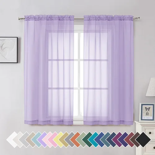 Miniatura 31 de Aiyufeng 2 paneles de cenefa transparente negra de 14 pulgadas de largo, cortinas cortas negras transparentes para dormitorio, cortinas de cocina