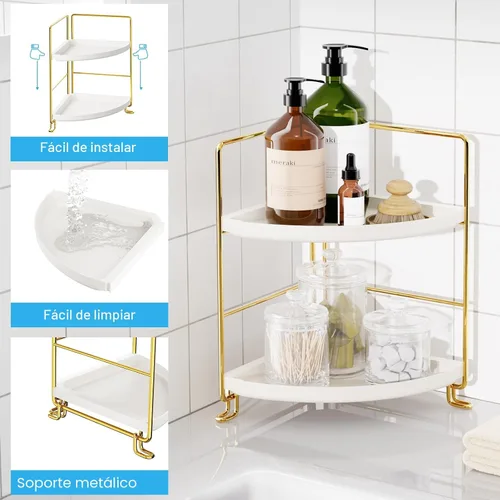 Miniatura 7 de FSyueyun Organizador esquinero de 2 niveles para mostrador de baño, instalación sin herramientas, estante de tocador de plástico pequeño, bandeja