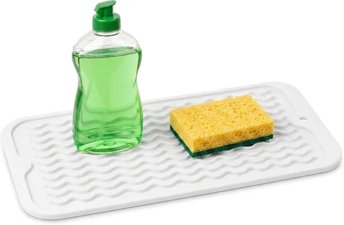 Miniatura 47 de ZLR 2 bandejas de silicona para fregadero (6 x 12 pulgadas/6.024 x 12.008 in) - Soporte estrecho para esponja para encimera de cocina - Tapete Negro