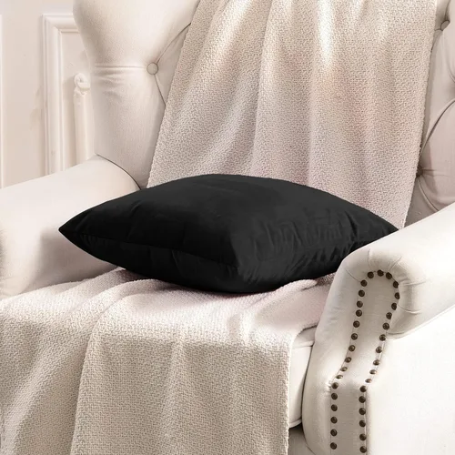 Miniatura 7 de FY FIBER HOUSE Paquete de 2 fundas de almohada de terciopelo decorativas, fundas de cojín suaves y sólidas, 16 x 16 pulgadas, color negro
