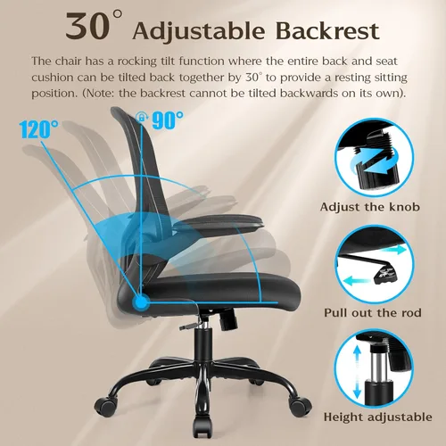 Miniatura 7 de FelixKing Sillas de escritorio de oficina, silla ergonómica de escritorio para PC con ruedas, soporte lumbar ajustable y altura, silla giratoria