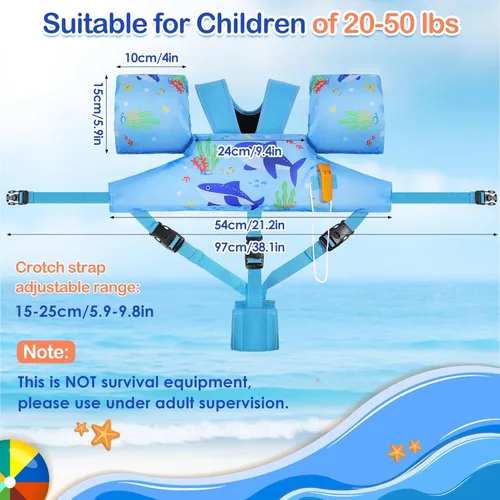 Miniatura 4 de Moko Banda de natación para niños de 20-30-50 libras, bonito chaleco de natación de dibujos animados para niños pequeños, flotadores de piscina