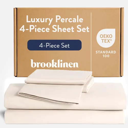 Miniatura 10 de Brooklinen Juego de sábanas de percal de lujo, 4 piezas, sábanas de cama 100% algodón, 1 sábana bajera y 1 sábana encimera, 2 fundas de almohada