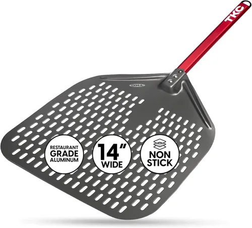 Miniatura 10 de TKC Pala Perforada para Pizza - Volteador de Pizza de Metal de 12 pulgadas compatible con Hornos Ooni, Uso Interior y Exterior, Mango Duradero
