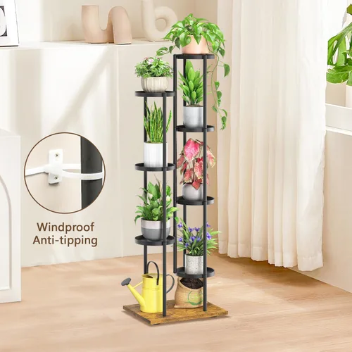 Miniatura 8 de LASZOLA Soporte para plantas de 7 niveles en negro, para interiores, soporte para macetas de metal resistente, organizador moderno y estrecho, torre