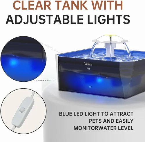 Miniatura 27 de Veken Fuente de agua para gatos pequeña apta para mascotas con bomba silenciosa, fácil de limpiar y montar, mini dispensador de agua para mascotas