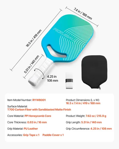 Miniatura 7 de VEVOR Pickleball Paddle, T700 Carbon Fiber Surface & Honeycomb Core, Pickleball Paddle with Increased Power & Control & Spin Pickle Ball Racket for