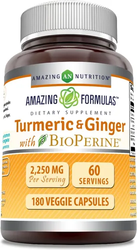 Miniatura 7 de Amazing Formulas Curcumina de cúrcuma y jengibre con suplemento BioPerine 1500 mg por porción 180 cápsulas vegetales Sin OMG Sin gluten