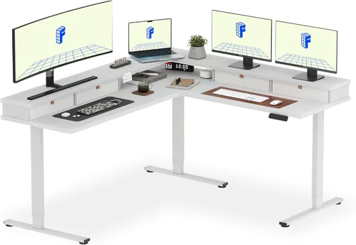 Miniatura 30 de FLEXISPOT Escritorio de pie en forma de L, escritorio de esquina eléctrico de altura ajustable de 63 x 47 pulgadas, estación de trabajo