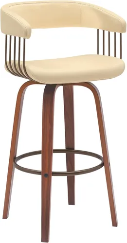 Miniatura 14 de Armen Living Topanga Taburete de bar giratorio de madera negra de 26 pulgadas de altura de mediados de siglo para encimera de isla de cocina en piel