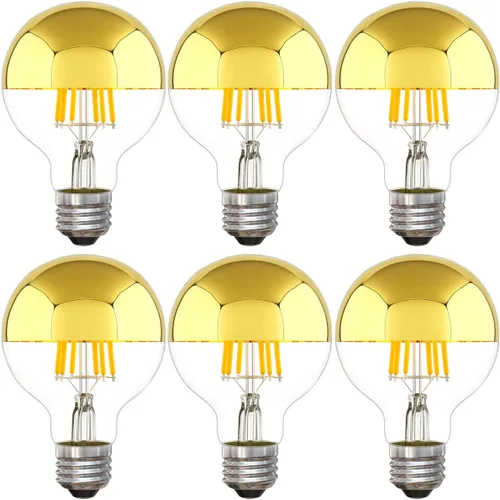 Miniatura 8 de Bombilla media cromada de 6 W (equivalente a 60 vatios), globo G25 regulable de 5000 K, bombilla LED Edison decorativa con punta plateada, base E26
