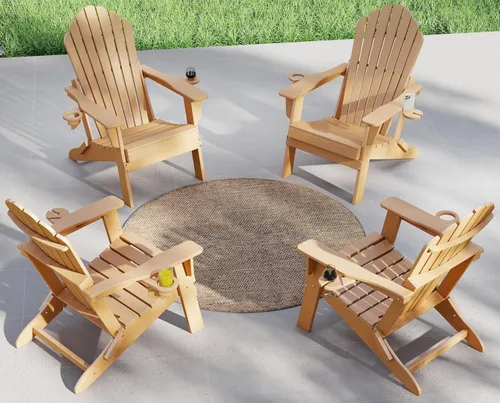 Miniatura 26 de Plawdlik Juego de 2 sillas plegables Adirondack de HDPE, sillas de patio al aire libre resistentes con soportes dobles para tazas, silla para Negro