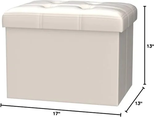 Miniatura 3 de Bsketa Otomana de Almacenamiento, Taburete Plegable con Asiento Acolchado de Espuma Más Gruesa, Otomana Pequeña de Cuero para Almacenamiento, Banco
