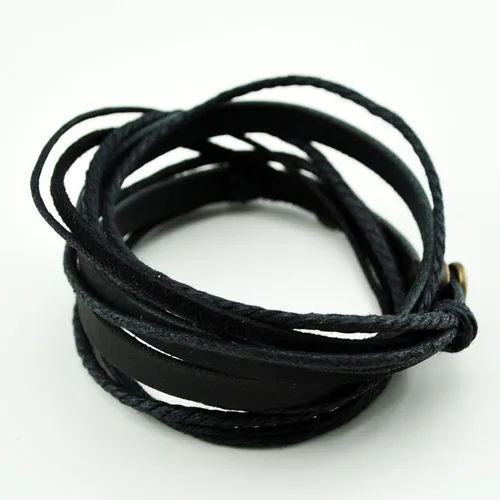 Miniatura 2 de Pulsera de piel auténtica para hombre y mujer, multicapa, ajustable, con cuerda multicolor, latín, Negro, C0020