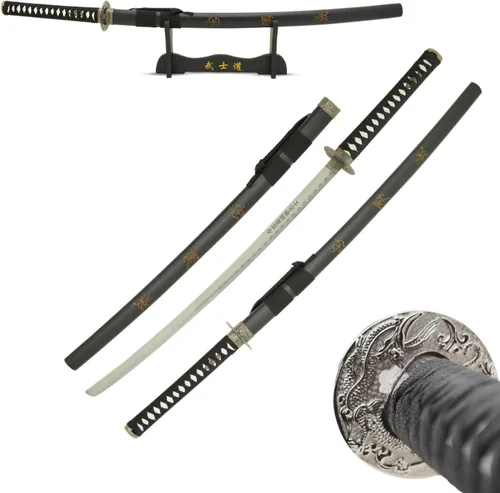 MASTER USA - Espada Katana tallada a mano con código Samurai Bushido en vaina, acero 1045, 41.5 pulgadas en total, incluye soporte de exhibición