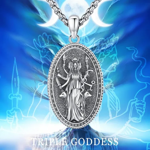 Miniatura 134 de Collar de pentagrama de plata de ley con triple luna, diosa celta, nudo celta, nudo de brujas, Ankh, sol y luna, Hécate, lilith, Santa Muerte