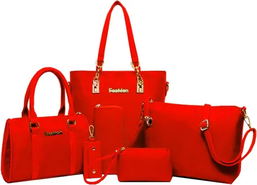 Miniatura 8 de Juego de 6 bolsas con asa superior de nailon para mujer, incluye bolsa grande, bolsa mediana, bolsa de hombro, cartera, bolsa de mano y llavero 6