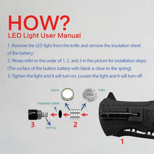 Miniatura 5 de XIPHIAS Cuchillo plegable de supervivencia - Multiherramienta de acero inoxidable con luz LED, iniciador de fuego, silbato y paracord, clip