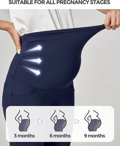 Miniatura 2 de Ewedoos Pantalones de maternidad pantalones de trabajo laterales fruncidos con bolsillos sobre el vientre, pantalones de vestir de embarazo