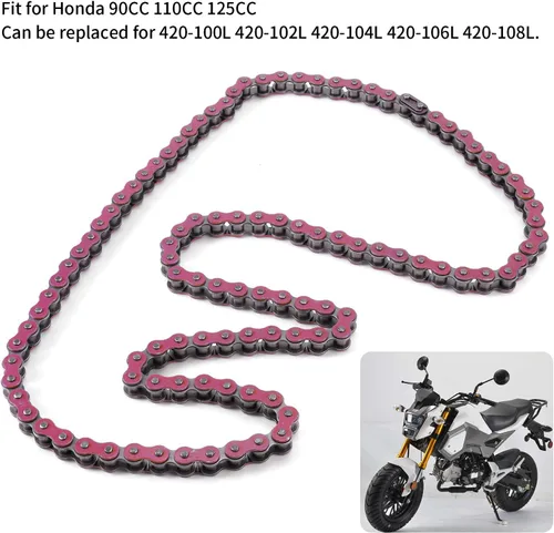 Miniatura 4 de Cadena 420, cadena de eslabones de acero estándar para motocicleta ATV de 90 CC, 110 CC, 125 CC, 420‑106L, repuesto para 420-100L 420-102L 420-104L