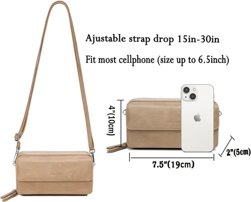 Miniatura 5 de Lanyani Cartera cruzada RFID con bolsillo para teléfono para mujer, cuero vegano