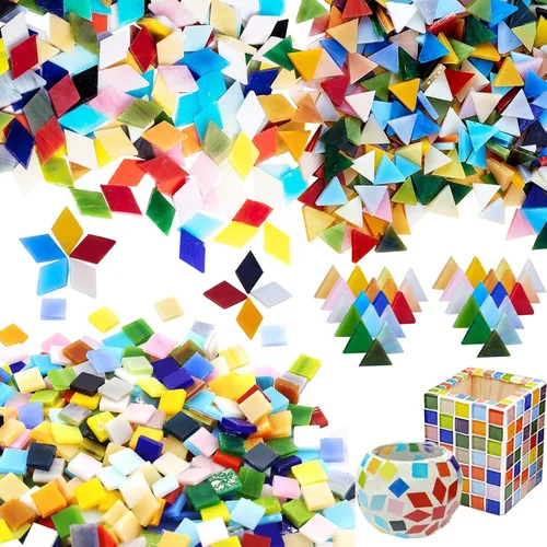Azulejos de mosaico de 3 formas, piezas de vidrio de mosaico de colores mezclados para manualidades, decoración del hogar, platos, marcos de fotos,