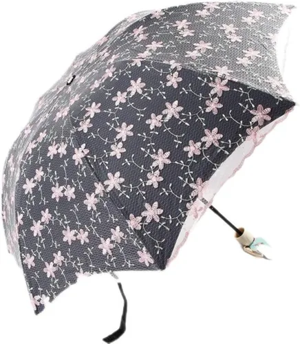 Miniatura 11 de Honeystore Parasol de viaje plegable Brolly Anti-UV Sombrilla Vintage 3 pliegues gris