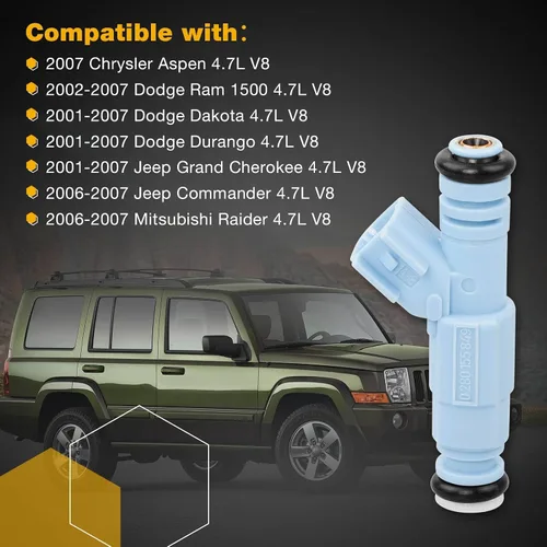 Miniatura 6 de Inyector de combustible, 4 agujeros, 8 piezas Reemplazo para Dodge Dakota Durango Ram 1500 Jeep Grand Cherokee Commander 4.7L V8 2001-2007