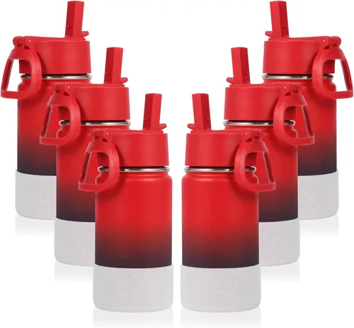 Miniatura 11 de Volhoply Botella de agua de acero inoxidable aislada de 14 onzas con tapa de pajita y funda de silicona, sin BPA, fácil de usar para niños y niñas