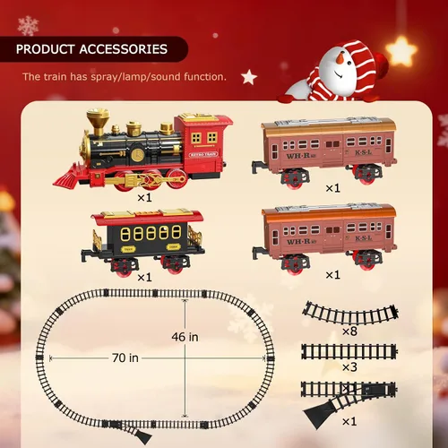 Miniatura 7 de Juego de tren para niños de 3-5 4-7, juego de juguetes clásicos de tren eléctrico con motor de locomotora, luces y sonido con vapor, rieles