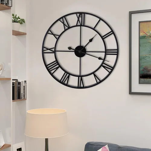 Miniatura 5 de Relojes de pared grandes sin tictac, silenciosos, de 30 pulgadas, funciona con pilas, de gran tamaño, de metal, números romanos redondos, relojes