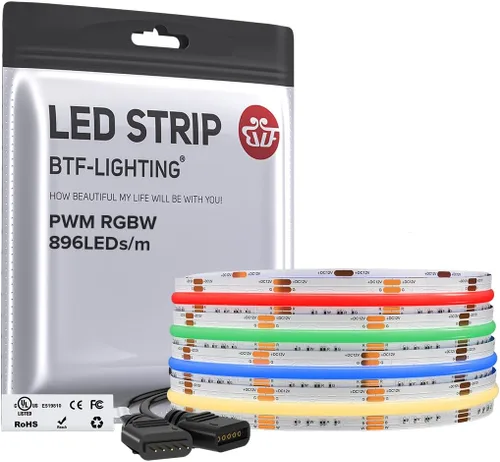 Miniatura 11 de BTF-LIGHTING FCOB COB Tira de luz LED RGBW 6500K 896LED/m 3m DC12V Flexible de cambio de color de alta densidad y luz uniforme de 12mm de ancho