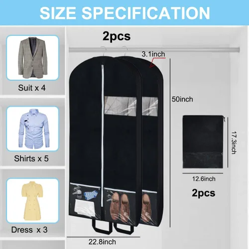 Miniatura 2 de BEISHIDA Paquete de 2 bolsas de ropa de 50 pulgadas para viajes, bolsas de traje para colgar ropa, con 2 bolsas con cordón para almacenamiento