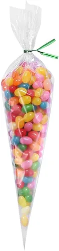 Miniatura 2 de 200 bolsas de violonchelo con cono transparente de 7 x 15 pulgadas (7.0 x 15.0 in) con lazos giratorios, 6 colores mezclados, bolsas de plástico OPP