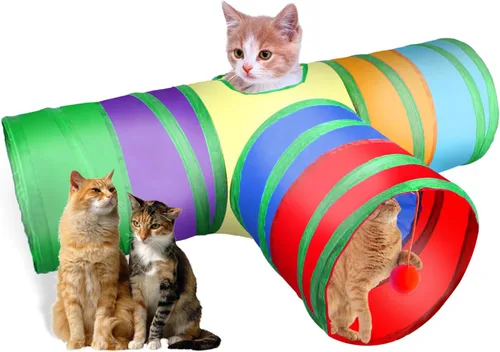 Miniatura 9 de Túnel para gatos, tubo plegable con 1 pelota de juego, 3 vías para gatos de interior, cachorros, gatitos, conejos
