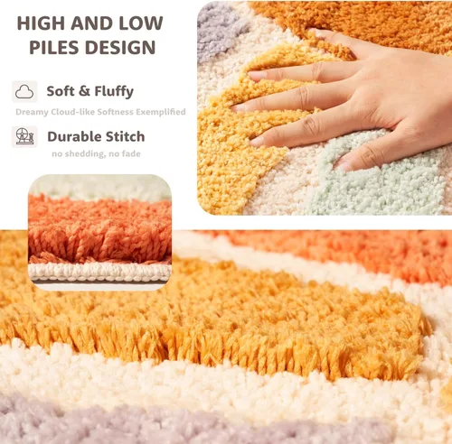 Miniatura 5 de Sunrise - Alfombras de baño bohemias, tapete de baño de medio círculo, lindo tapete de baño de sol, decoración de baño retro bohemio para el hogar