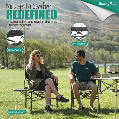 Miniatura 4 de SUNNYFEEL Silla de directores de camping, resistente, silla plegable portátil de gran tamaño con mesa auxiliar, bolsillo para playa, pesca, viaje