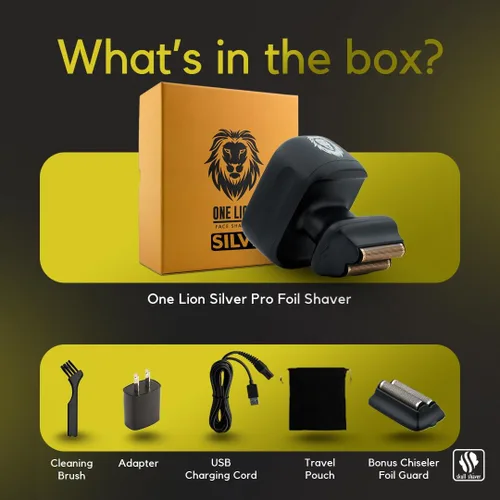 Miniatura 4 de Skull Shaver One Lion Silver PRO - Afeitadora de precisión para hombres, láminas de acero inoxidable japonesas, uso húmedo/seco, mango ergonómico