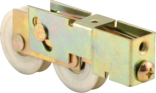 Prime-Line D 1940 Rodillo para puerta corredera de acero en tándem Ensamblaje, 1-1/2" profundidad x 5/16" W, acero, dorado (paquete individual)