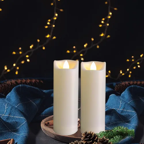 Miniatura 2 de Velas LED operadas por batería de 2"x6" de plástico, parpadeantes, sin llama, con temporizador, impermeables para exteriores, velas de pilar