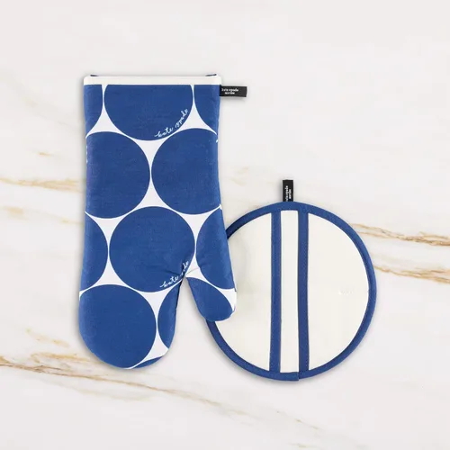Miniatura 2 de Kate Spade New York Joy Dot - Manoplas de horno y agarrador de ollas juego de 2 unidades, 7 x 13 pulgadas, 8 pulgadas, redondo, azul marino/crema