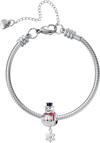 Miniatura 2 de QeenseKc Abalorio de Navidad con diseño de muñeco de nieve de elfo ciervo dulce de jengibre para pulsera Pandora